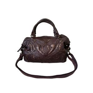 Old Trend Genuine Leather Purse Bag Brown Embroidered Shoulder Top Handles Boho